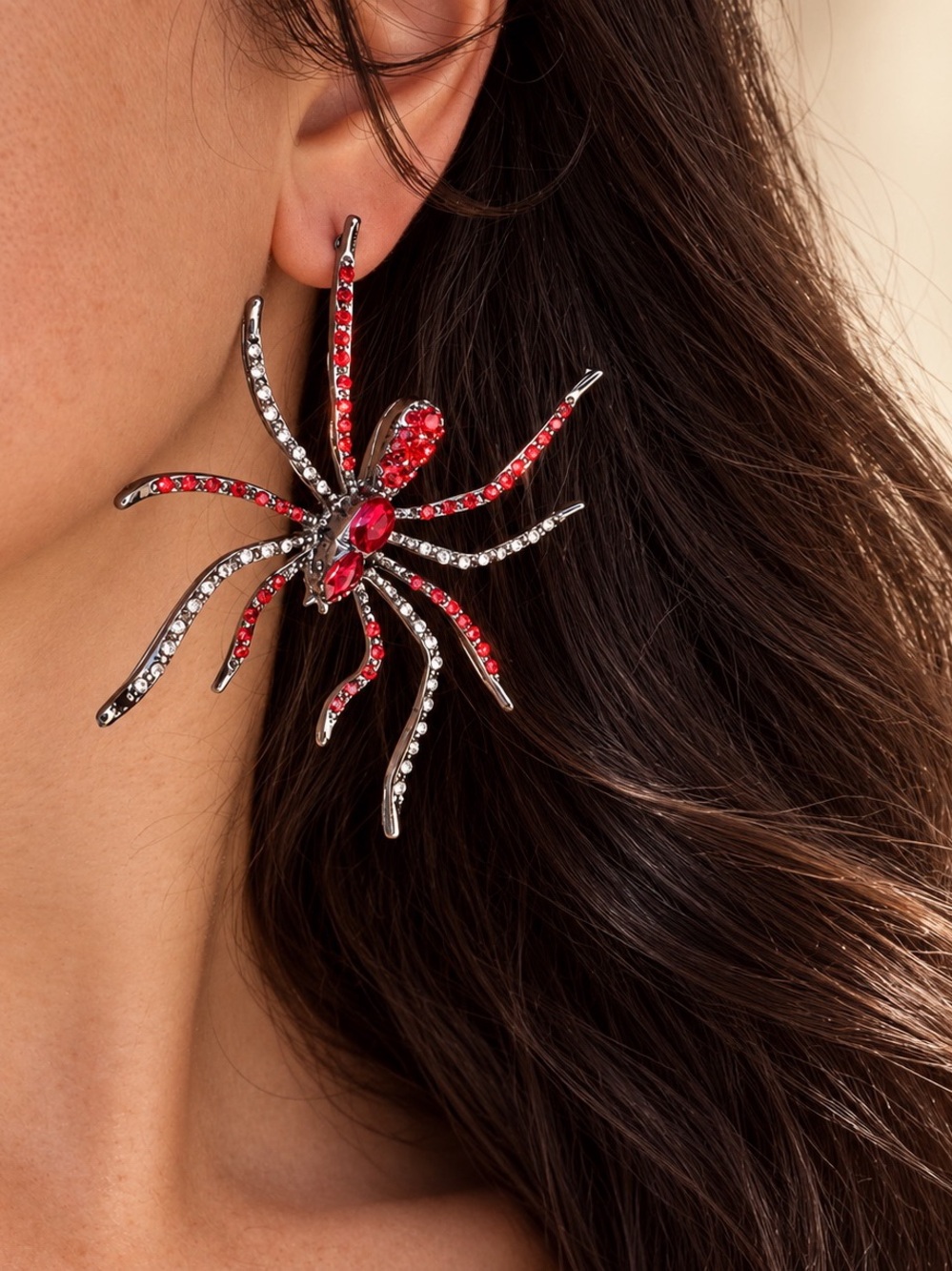 Bloody Spider Earrings in Red Silver